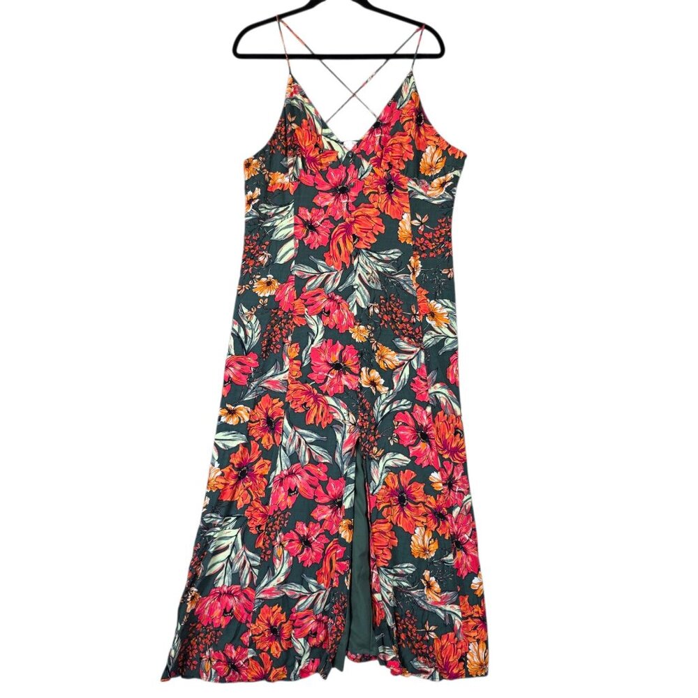 Leith Floral Maxi Dress in Green with Pink & Orange Flowers